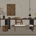 Wind Tea Table and Chair Combination Tea Table Tea Set Low Stool Vase Floriculture 3d model