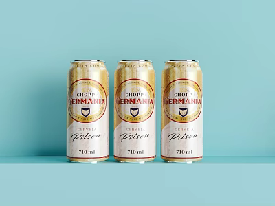 Three Corona Cerveza Golden Beer Cans 270ml on Light Blue Background 3d model