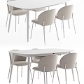 Modern Minimalist White Oval Dining Table Set With Four Light Gray Upholstered Chairs 3d model