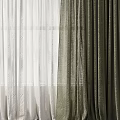 Green Layered Curtains With Sheer White Panels And Floor Length Design For Modern Interior Window