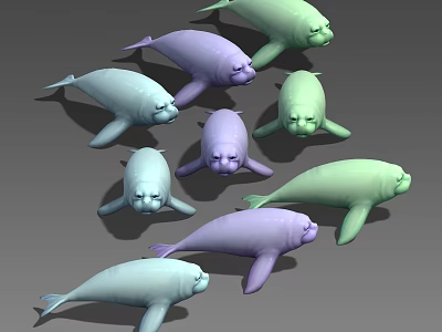 Colorful Aquatic Reptiles In Multiple Hues Including Green Purple And Light Blue 3d model
