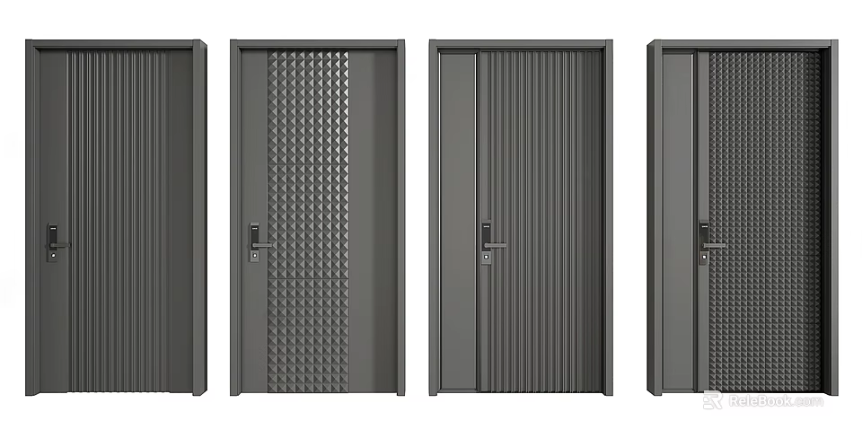 Modern Security Doors With Various Metal Patterns And Secure Lock Systems 3d model