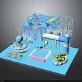 Children's Fun Blue Playground With Slides Octopus Toy Pool And Tunnels