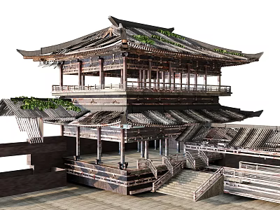 Chinese-style ancient building ancient building ruins 3d model