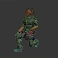 Tactical Gear Equipped Figure In Kneeling Stance With Black Helmet Orange Sleeves And Camouflage Pants