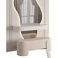 Elegant White Dressing Table Interior With Wavy Lighted Mirror And Window Curtain Reflection 3d model