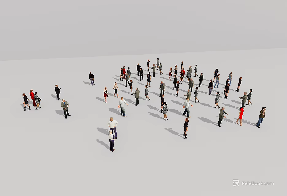Group of people standing together in open space with white background 3d model 