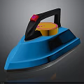 Blue Electric Iron With Black Handle Orange Top And Red Button Design
