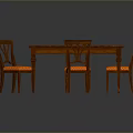 Classic Wooden Dining Table Set With Four Chairs And Orange Fabric Seats