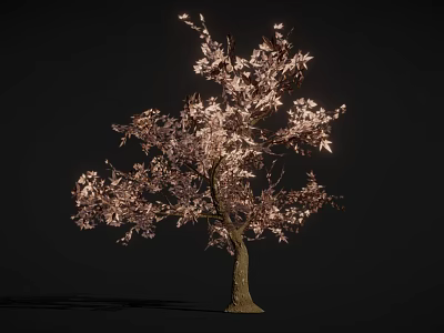 Ornamental Arbor With Pink Blossoms Brown Trunk And Lush Foliage On Dark Background 3d model
