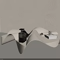 Modern White Wave Shaped Side Table With Glass Bottle And Books 3d model