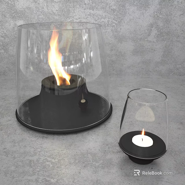 Two Sizes Modern Candle Lamps with Transparent Glass Shade Black Base and Flame 3d model 