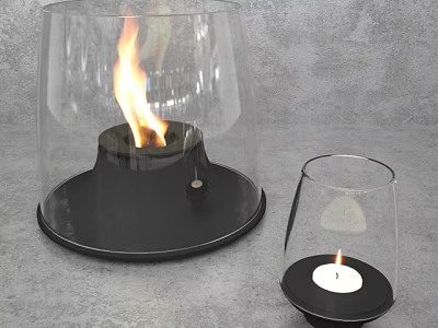 Two Sizes Modern Candle Lamps with Transparent Glass Shade Black Base and Flame 3d model