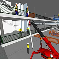 Construction Workers Using Aerial Lift At Construction Site With Columns And Open Structure