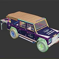 Blue Off Road Style Model Car With Beige Soft Top White Wheels And Body Logo