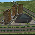 Aerial Planning of Modern Urban Landscape With Three Tall Buildings And Commercial Center