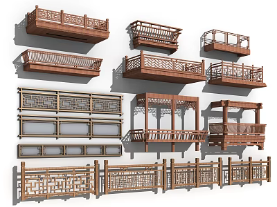 Decorative Wooden Railings With Various Designs And Styles For Balcony Fence 3d model