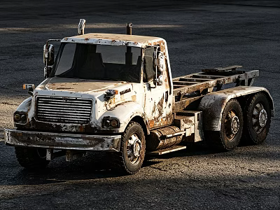 Abandoned Old Rusty Flatbed Truck With Weathered Exterior And Vintage Tires 3d model