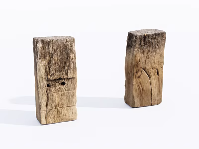 Two Rustic Stone Wood Blocks With Natural Weathered Texture On White Background 3d model