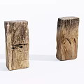 Two Rustic Stone Wood Blocks With Natural Weathered Texture On White Background