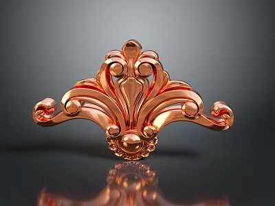 Ornate Copper Decorative Component With Intricate Curved Patterns And Circular Motifs 3d model