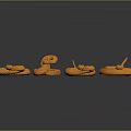 Orange Snakes 3D Model Displayed On Black Background With Curled Shapes 3d model