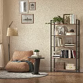Cozy Study Room Interior With Comfortable Bean Bag Chair Floor Lamp Bookshelf And Potted Plants