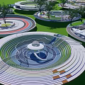 Diverse Circular And Irregular Shaped Landscape Design Layouts With Green Areas Paths 3d model