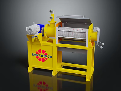 SYNERTECH Yellow Industrial Machine Featuring Rotating Drum And Steel Motor Frame 3d model
