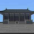 Ancient Chinese Architecture with Overhanging Eaves Tiled Roof Wooden Pillars and Stone Steps