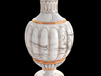 Elegant White Marble Floral Vase With Gold Trim And Classic Design 3d model