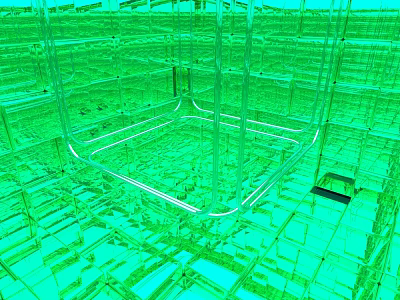 Futuristic Green Transparent Cube With Holographic Grid Structure And Glowing Lines Sci Fi Scene 3d model