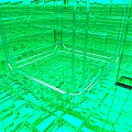 Futuristic Green Transparent Cube With Holographic Grid Structure And Glowing Lines Sci Fi Scene