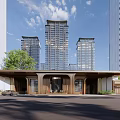Modern Urban High-rise Residential Buildings Exterior With Cars Trees And Overcast Sky