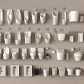 White Urinal Collection With Various Bathroom Toilet Fixtures And Accessories