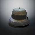 Ancient Bronze Vessel With Domed Lid And Side Handles On Base