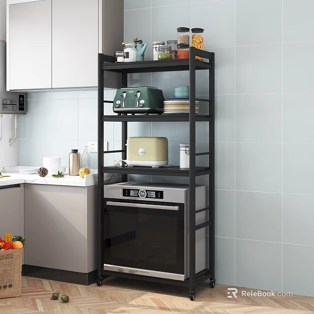 Modern Kitchen Storage Shelf With Multilayer Design For Appliances And Storage Organization 3d model 