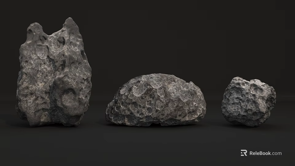 Three Rough Textured Animals Of Different Sizes On Black Background 3d model 