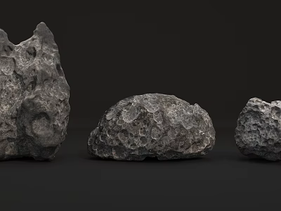 Three Rough Textured Animals Of Different Sizes On Black Background 3d model