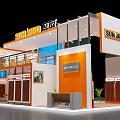 SUKYARD Exhibition Booth Design With Two Level Structure Orange White Display Cabinets And Stairs