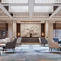 Luxurious Hotel Lobby Interior With Chandelier Lighting Plush Seating And Decorative Wall Art