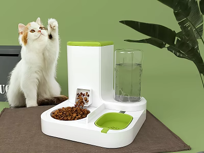 White and Green Automatic Pet Feeder with Water Dispenser for Cat in Modern Home 3d model