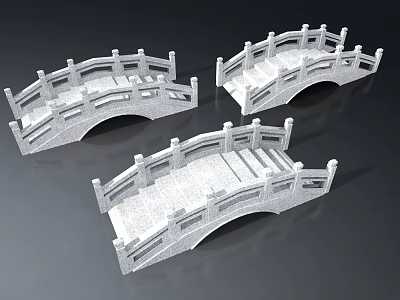 Three Stone Arch Bridge Models Featuring Decorative Railings And Classic Arch Structure 3d model
