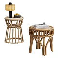 Natural Rattan Side Tables With Modern Design Lamp Fruits And Books