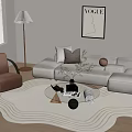 Cream wind sofa coffee table floor lamp carpet single sofa 3d model