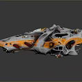 Futuristic Silver And Orange Mechanical Vehicle Featuring Complex Design And Cockpit Interior