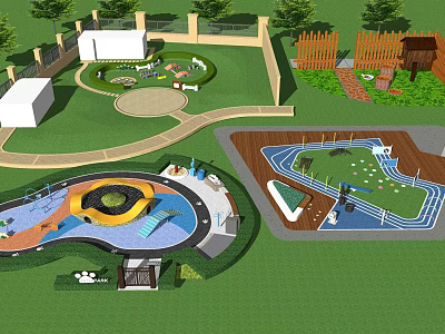 Other Children's Playground Design Including Slides Running Track Lawn Areas And Fences 3d model