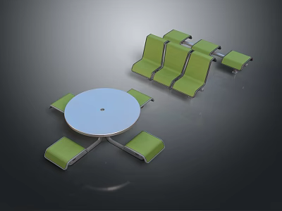 Modern Furniture Set Featuring Round White Tabletop Green Seats Chairs And Bench 3d model