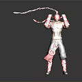 Red And White Striped Action Figure With Straps Ribbons And Tattoos