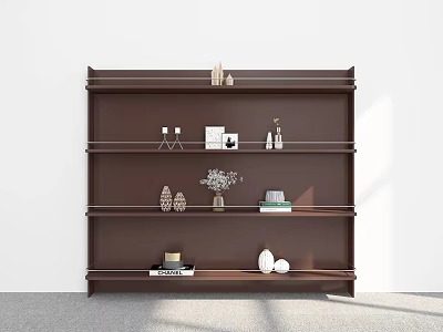 Modern Brown Multi Tiered Shelf Unit With Decorative Items And Books 3d model